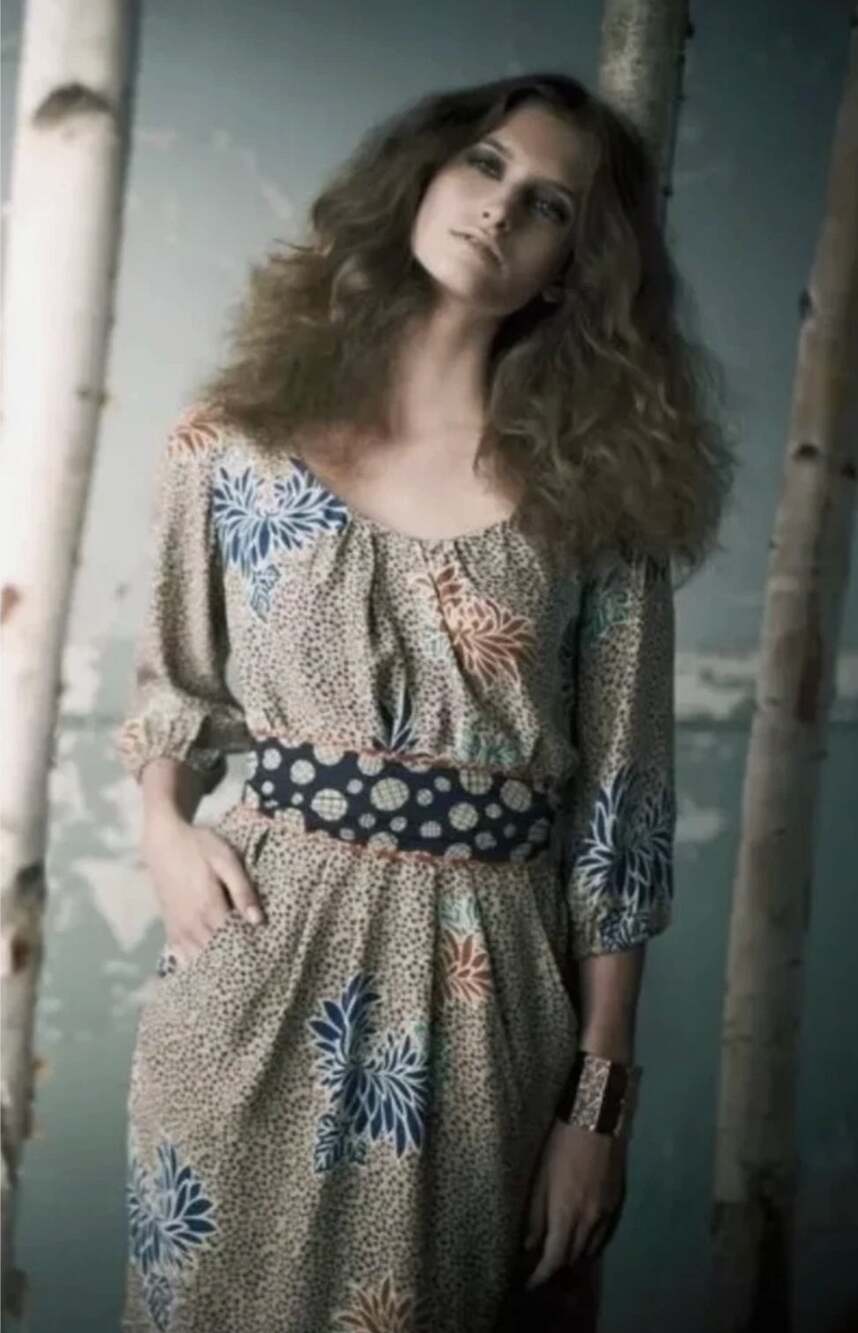 Anthropologie Corey Lynn Calter Womens 6 Tan Multi Silk Obi Mini Dress Boho Chic